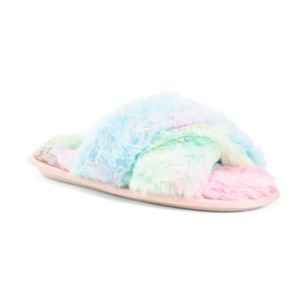 🎉HPNWT! Chinese Laundry faux-fur rainbow slippers